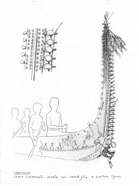 88-canoa ornata con conghiglie e sculture-Isole Salomone